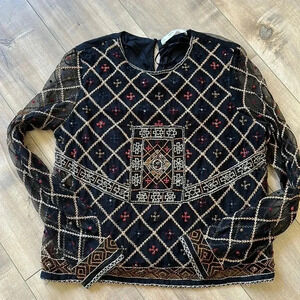 4/$25 Zara Embroidered Beaded Mesh Long Sleeve Top Blouse Sz M